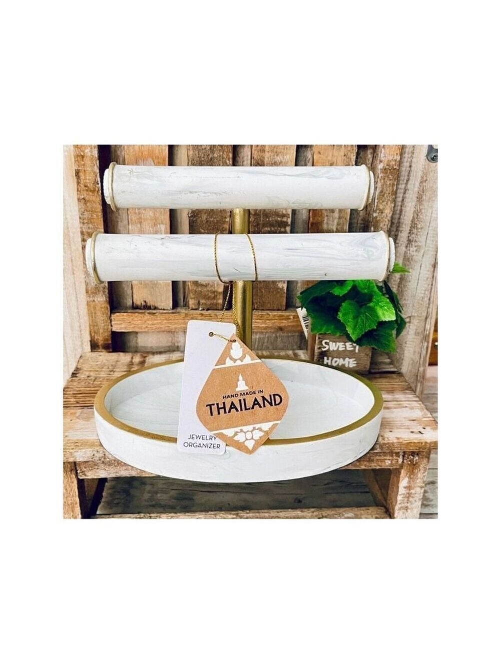 NWT Made in Thailand Gorgeous jewelry holder Organizer with 2 rods & Oval Tray